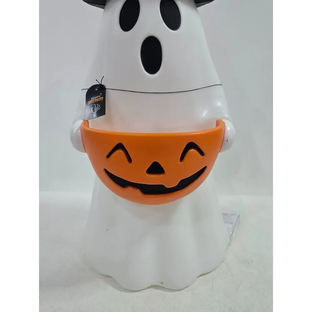 Halloween Ghost Witch Holding Pumpkin Candy Holder Lighted Blow Mold 24